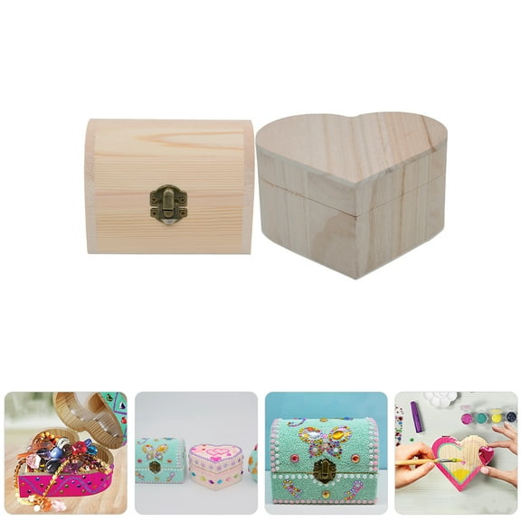WHAMVOX 2pcs Wooden Boxes Unfinished Wood Boxes Wooden Storage Box Jewelry Container