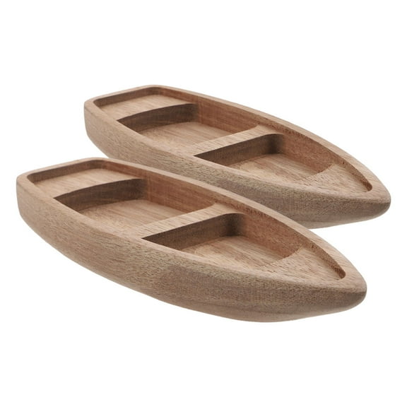 WHAMVOX 2pcs Wooden Miniature Boat Model Canoe Sculpture Nautical Theme Micro Landscape Decoration for Home Decor Desk Bookshelf