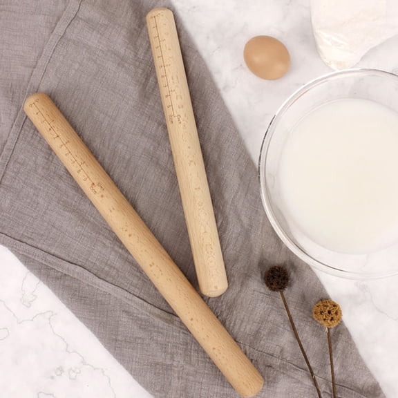 WHAMVOX 2pcs Wooden Rolling Pin with Scale Dumpling Wrapper Roller Round Head Dough Rolling Stick (30cm)