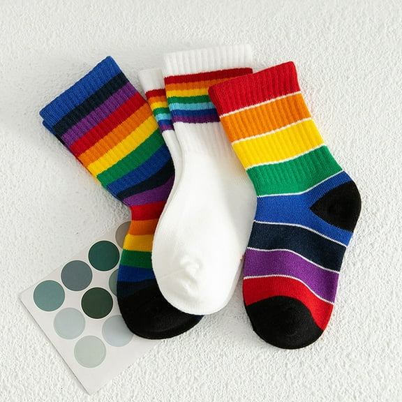 WHAMVOX 3 Pairs Medium Tube Socks Mid-calf Length Rainbow Infant Toddler Baby