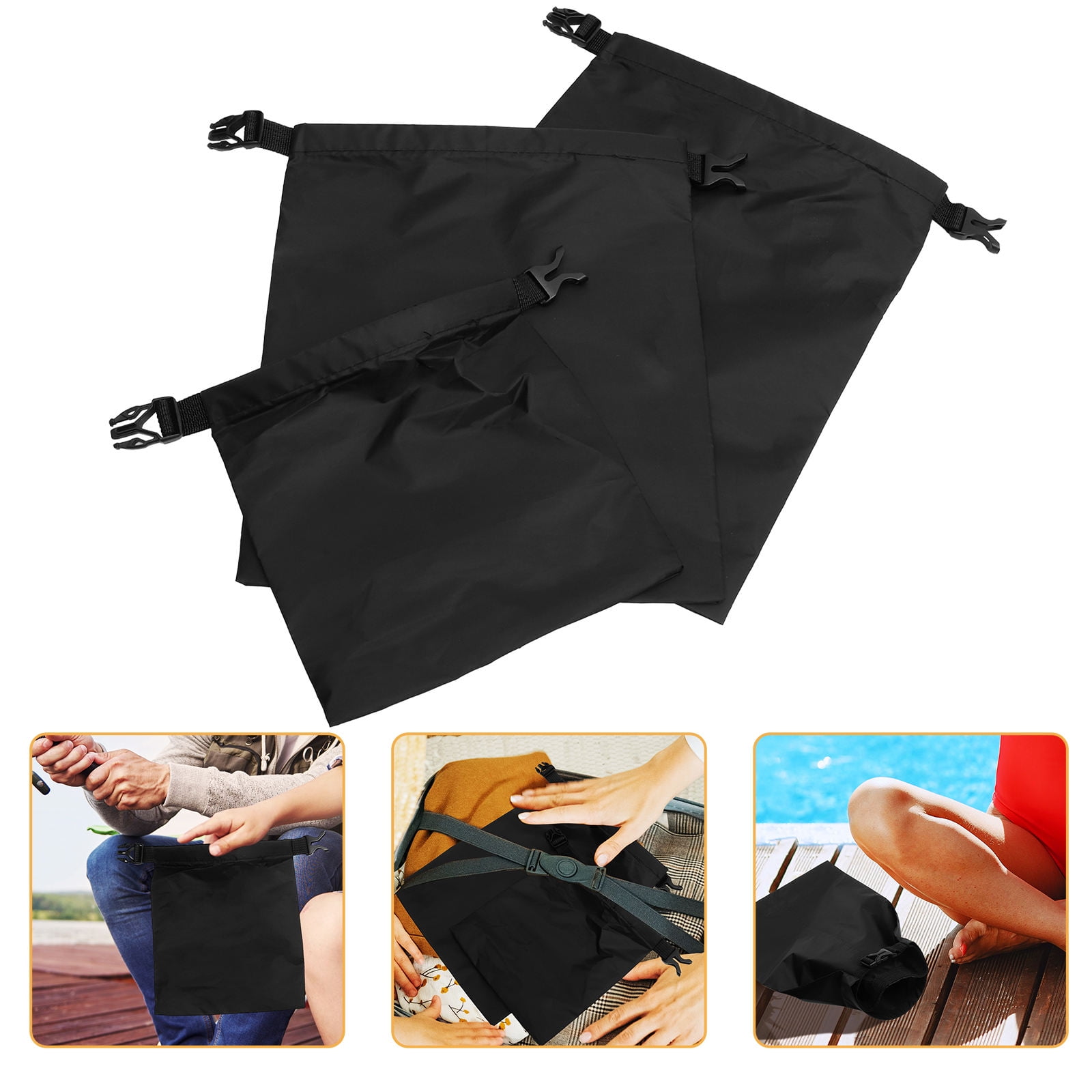 WHAMVOX  3 Pcs Boat Storage Bags Waterproof Kayaking Watertight Child Black