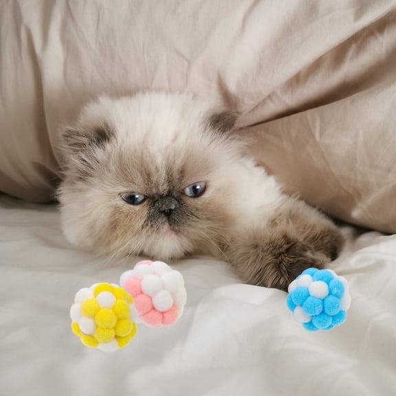 WHAMVOX  3 Pcs Cat Self Diversion Balls Interactive Toy Plush Colorful