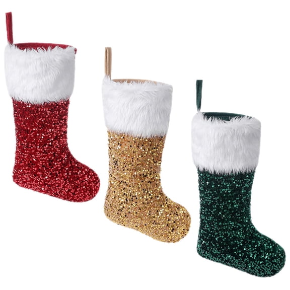 WHAMVOX Holiday Decoration Stocking Gold Cloth 3Pcs 16.5x10.6in