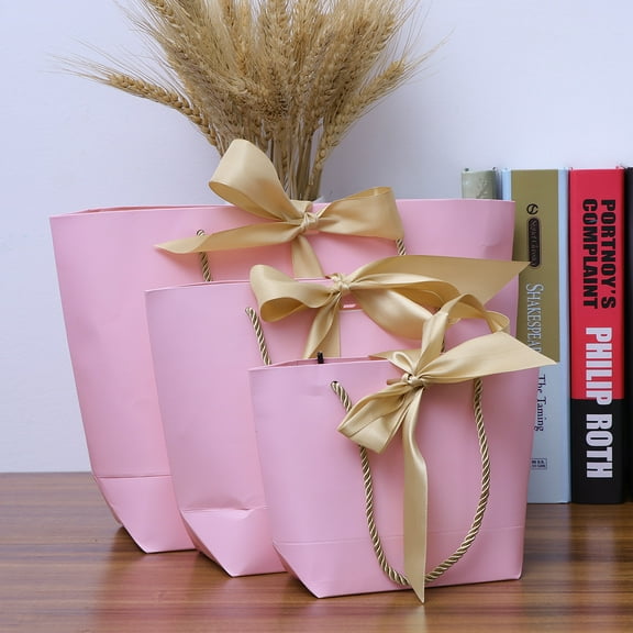 WHAMVOX 3 Pcs Creative Gift Packaging Bags Large Size Portable Shopping Bags Paper Bags Ecofriendly Storage Bags (Pink)