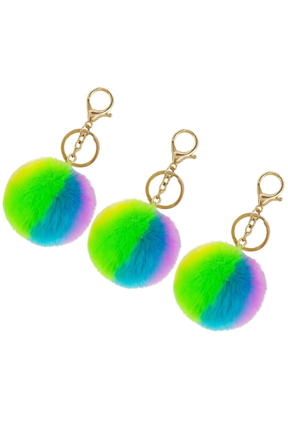 3 Pcs Fuzzy Ball Keychain Ring Rings for Kids Cute Colorful
