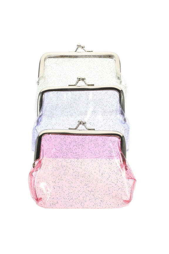 3 Pcs Glitter Coin Wallet Clear Purse Girls Baby Cosmetic Bag Outdoor Alloy Pvc 12.00X9.00X1.00CM