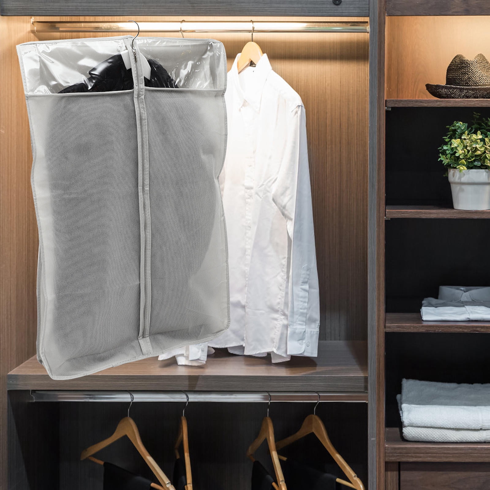 WHAMVOX 3-Pack Grey Hanging Garment Bags, Clothes Storage Covers for Closet Organization and