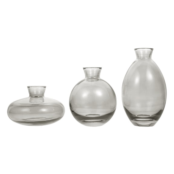 SKISUNO 3-Piece Grey Glass Hydroponic Vase Set for Home Decoration and Plant Storage