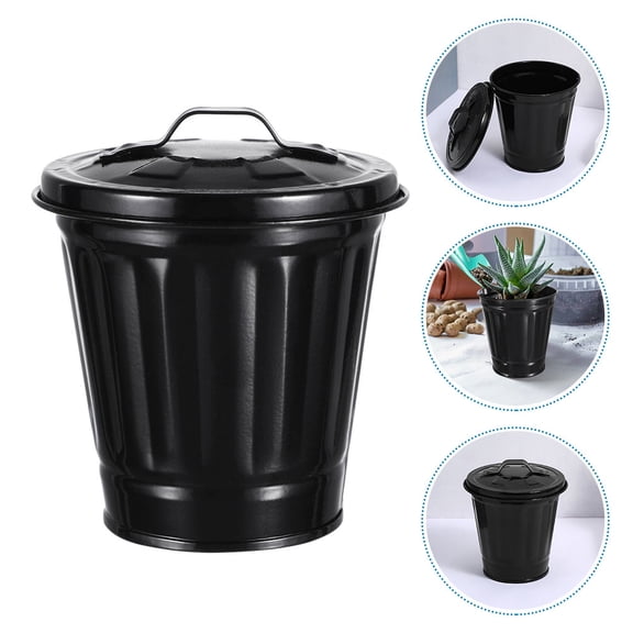 WHAMVOX  3 Pcs Pen Holder with Cover Pretty Holds Small Trash Can Lid Office Black