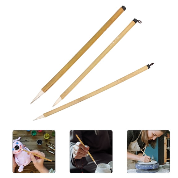 FESTFENDS Brushes For Pottery Underglaze Brush Beige Wood 3-Pcs