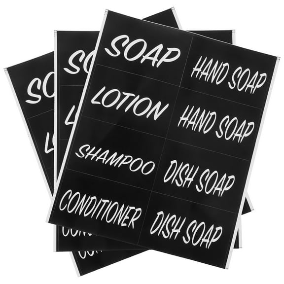 WHAMVOX 3 Sheets Bath Tags Hand Soap Stickers Labels Waterproof Kitchen Dispenser Travel Black