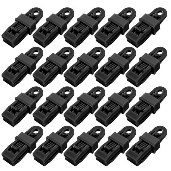 SEWCHICS 30Pcs Tent Hooks Black Camping Tarp Clips Windproof Rope Buckles