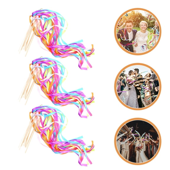 WHAMVOX 30 Pcs Wedding Send off Ribbon Stick Wands Streamers Fairy Child