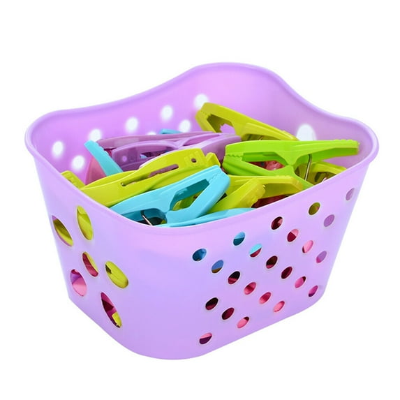 WHAMVOX 30Pcs Clothes Clips Basket Assorted Color Plastic Hanger for Laundry and Display Use