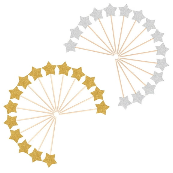 WHAMVOX 30pcs Assorted Color Star Cake Toppers Glitter Paper Decoration for Parties Weddings Birthdays