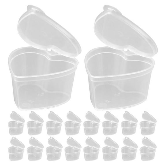 WHAMVOX 30pcs Heart Shaped Storage Containers with Hinged Lids 45ml Clear Plastic Heart Boxes Mini Seasoning Cup for DIY Crafts