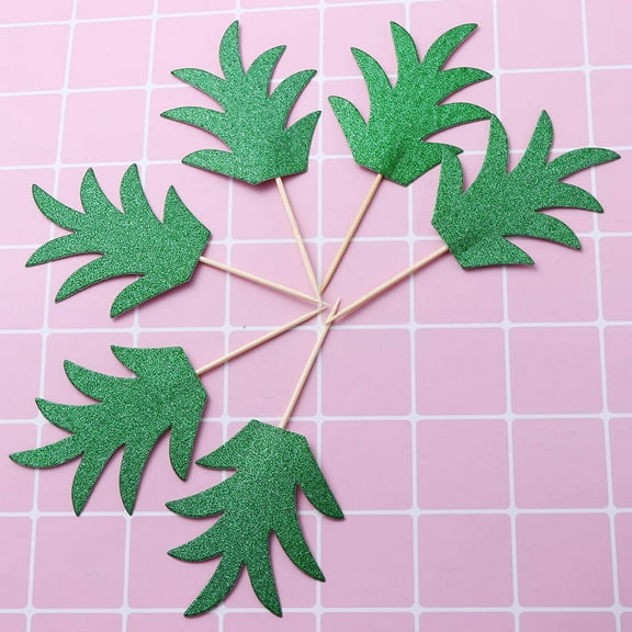 WHAMVOX 36 Pcs Cake Topper Pineapple Leaves Toothpick Flag for Cakes Cheesecakes Cookies Cocktail Decoration (Green)