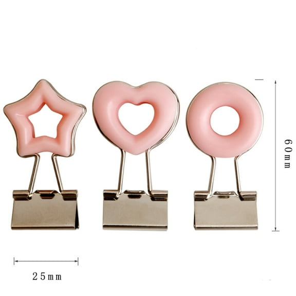 WHAMVOX 3Pcs Binder Clips for Journaling Pink Heart Shape Metal and Plastic for Office