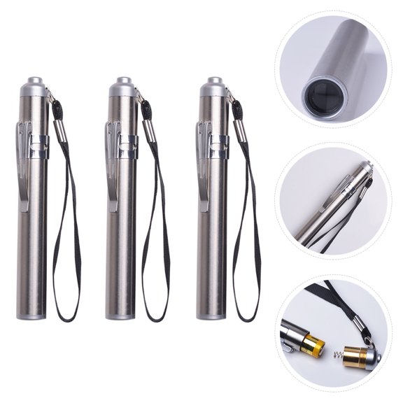 WHAMVOX 3Pcs LED Small Torch Plated Silver Portable Waterproof Flashlight for Outdoor Activities