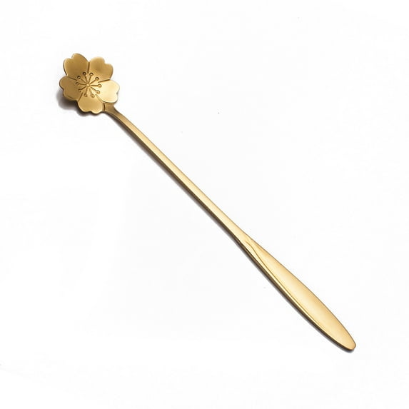 SKISUNO 3Pcs Golden Petal Shaped Heads Spoons Silverware Spoons for Stirring Tea Home Cafe Kitchen