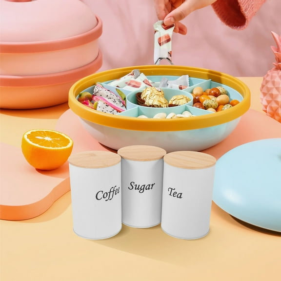 WHAMVOX 3pcs Canisters with Round Bamboo Lid for Coffee Tea Sugar Airtight Storage Jars for Kitchen Vintage Decorative Containers for Home