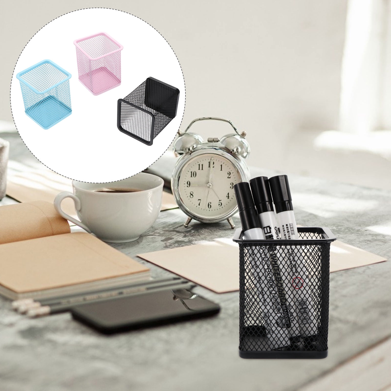 WHAMVOX 3pcs Cuboid Pen Pots Iron Mesh Gel Pen Stationery Container for ...
