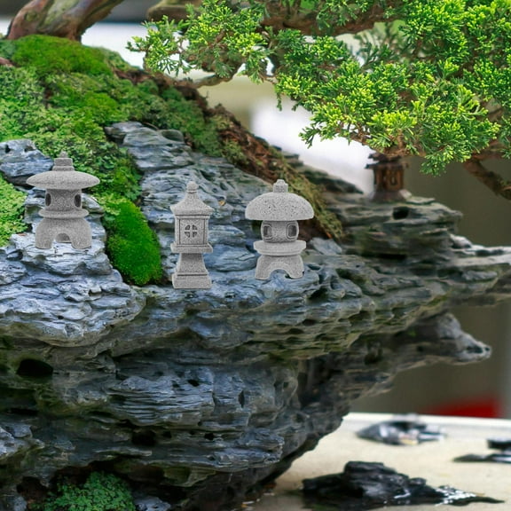 WHAMVOX 3pcs Grey Stone Pavilion Statue for Decor with Powder Material Lightweight and Portable
