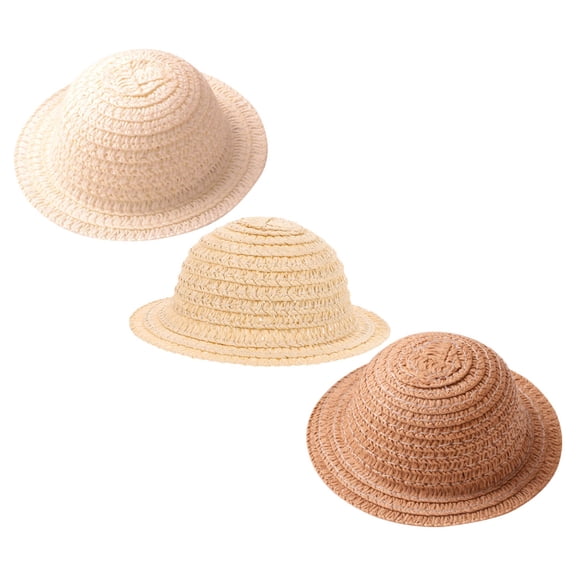 WHAMVOX Set of 3 Miniature Straw Woven Doll Hats Small Craft Top Hats Tiny Photo Props for Dollhouse and Miniature Figure Decorations