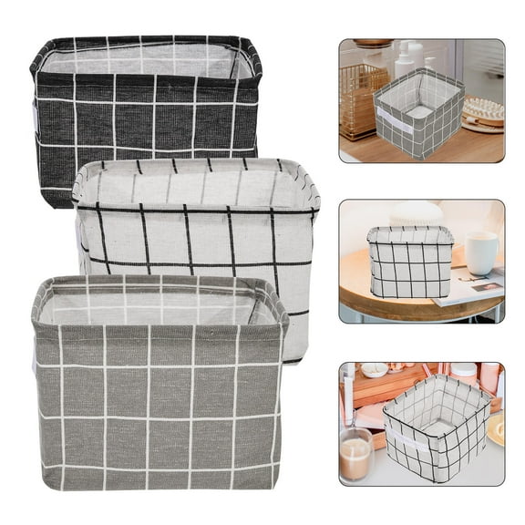 HOOWIFFY Mini Storage Basket Cloth Storage Basket Black Grid 3Pcs
