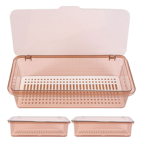 WHAMVOX 3pcs Silverware Organizer with Lid Clear Plastic Storage Box Covered Utensil Drainer Case Kitchen Cutlery Tray for Countertop