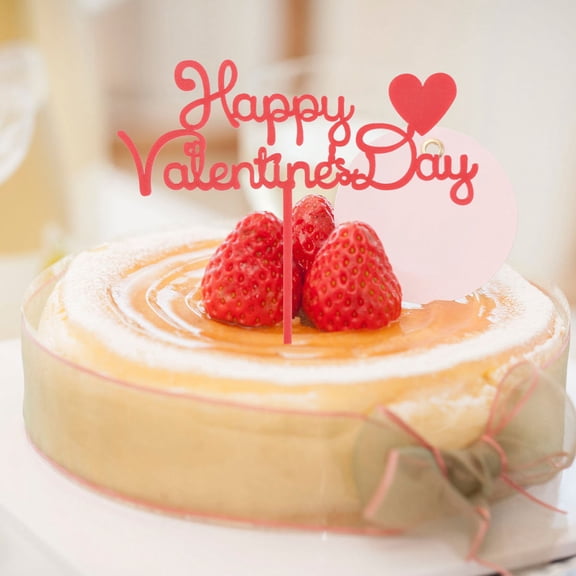 WHAMVOX 3pcs Valentine's Day Cake Topper Beautiful Acrylic Cake Insert for Woman Lady Female (Red, English Word Pattern)