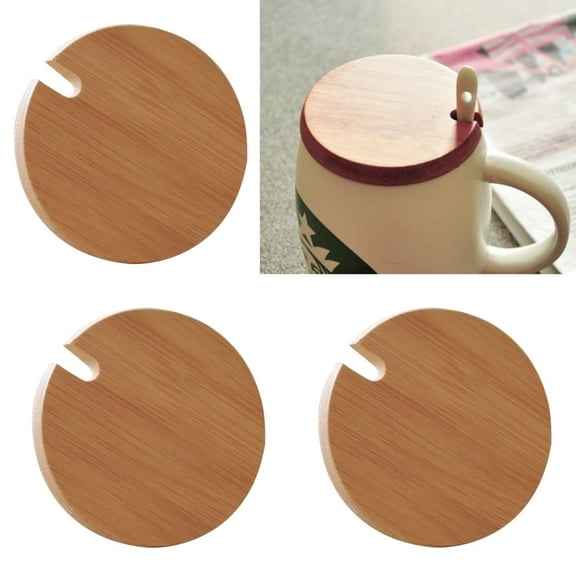 WHAMVOX 3pcs Wood Lids Wooden Mug Cover Glass Jar Wood Drink Cup Lid with Spoon Hole