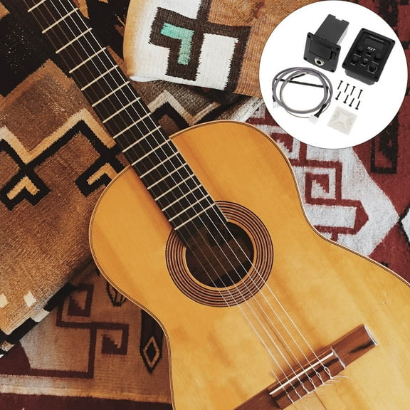 WHAMVOX 4 Band Acoustic Guitar Preamp EQ Equalizer Guitar Preamplifier Piezo Pickup with LCD Tuner Volume Blend Presence Treble Middle Bass Control without Battery