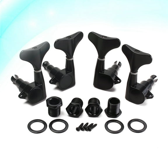 WHAMVOX 4 PCS Sealed Bass Guitar Tuning Pegs Keys Tuner Machine Heads 2L2R with Mounting Screws Ferrules Bushings for Acoustic Electric 4 String Bass (Black/ Half Round)