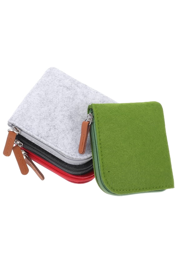 4 Pcs Bag Felt Purse Red+Light Grey+Green+Dark Smooth Zipper