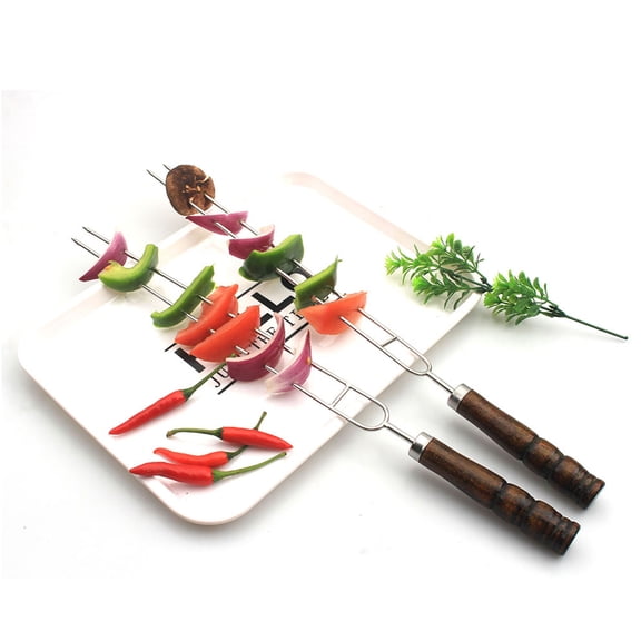 ROMANSENTIAL 4Pcs Stainless Steel Barbecue Fork with Polished Surface for Bbq Grilled Meat and Camping