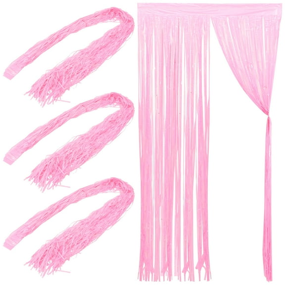 HEANUJJ 4Pcs Pink Foil Fringe Backdrop Curtain for Party and Bachelorette Decor
