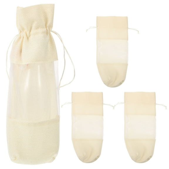 WHAMVOX  4 Pcs Decorative Wine Bottle Bag Packing Linen Bags Drawstring Gift