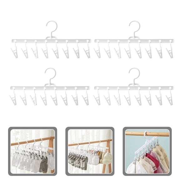 COMPUKAS 4-Pack Rotatable Clothes Drying Hangers with Multiple Clips, White ABS Plastic, Space-Saving Laundry Drying Rack