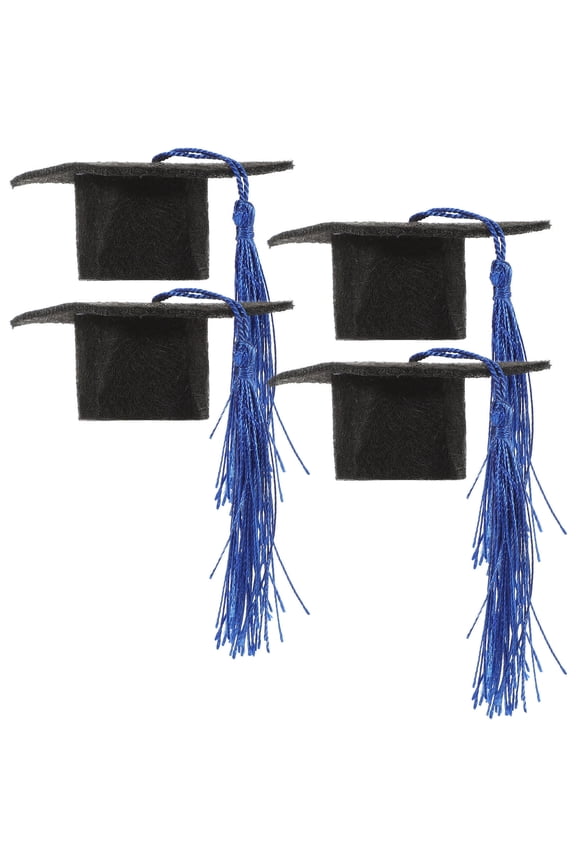 Graduation Hats Bottle Toppers Felt Blue Graduation Season 4Pcs 2.16X2.16X1.26in
