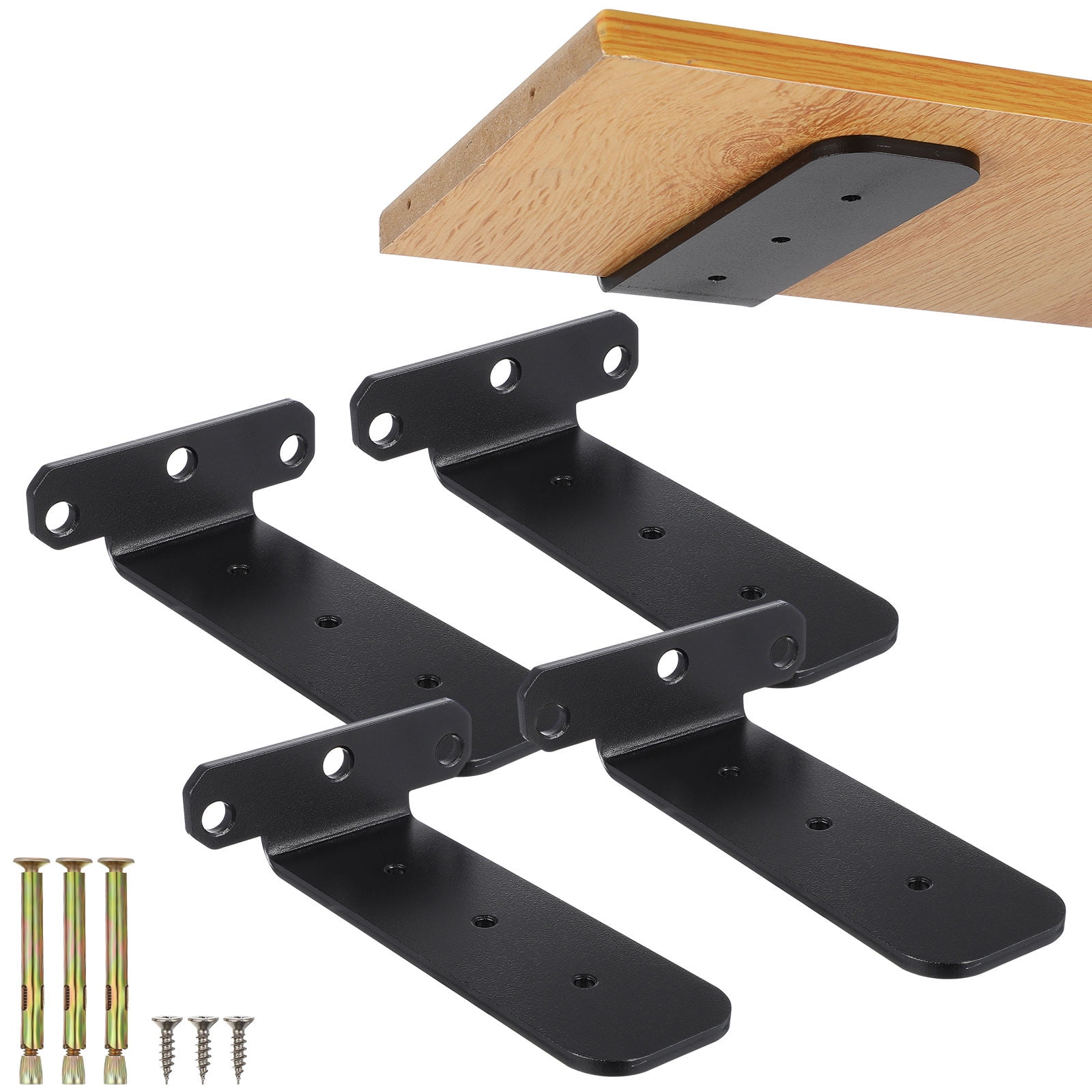 WHAMVOX 4-Pack Heavy Duty Black Triangular Shelf Brackets for Industrial and Mounted Shelving Support