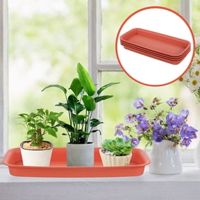 SEWCHICS Set of 4 Red Plastic Rectangular Flower Trays for Efficient Water Drainage and Plant Care