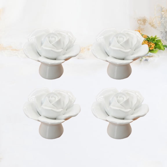 WHAMVOX  4 Pcs Kitchen Cabinet Decor Drawer Knobs Ceramic Rose Handle Decorative