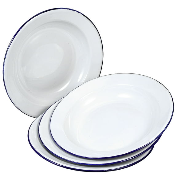 WHAMVOX 4 Pcs Outdoor Dinner Plates Round with Rim Individual White