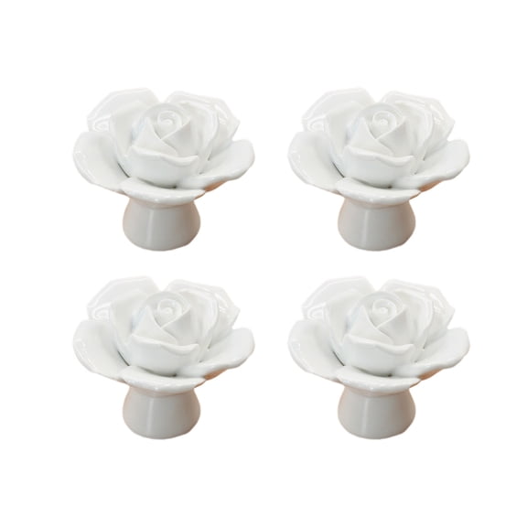 WHAMVOX 4 Pcs Rose Cabinet Knob Flower Pull Handle Floral Decor Kitchen