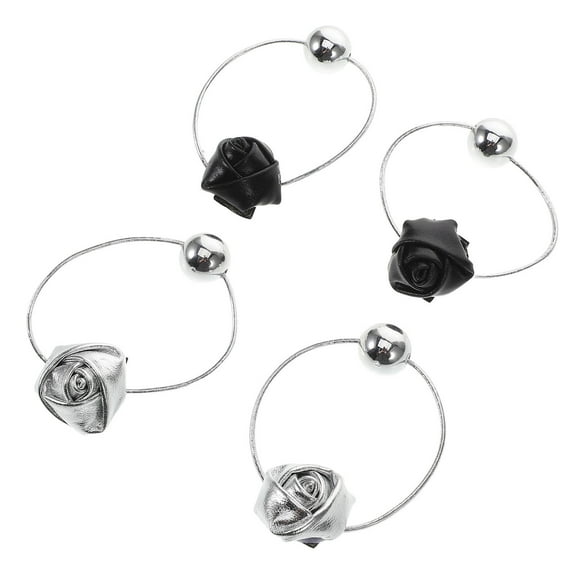 WHAMVOX 4 Pcs Rose Flowers Hair Ties Floral Hair Elastics Bands Fancy Hair Flowers Headband Ring Scrunchies Ponytail Holders Decorative Accessories For Women Girls