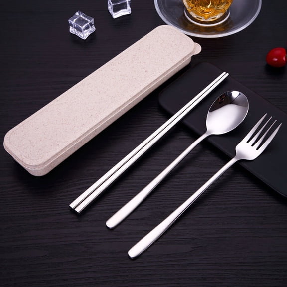 HOOWIFFY Chopsticks Set Cutlery Set Silver Stainless Steel 4pcs/Set