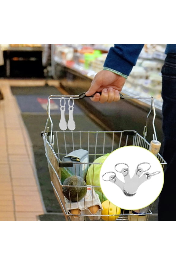 4 Pcs Shopping Trolley Tokens Keychain for Grocery Cart Keyring Silver
