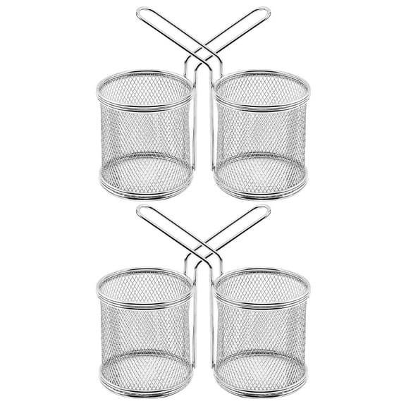 WHAMVOX  4 Pcs Square Fryer Baskets Serving Reusable Deep Frying Silver
