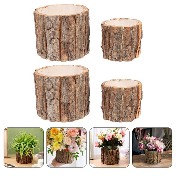 YSNOOWE Small Flower Pots Dark Brown 4Pcs 9X9X8in Rustic Style